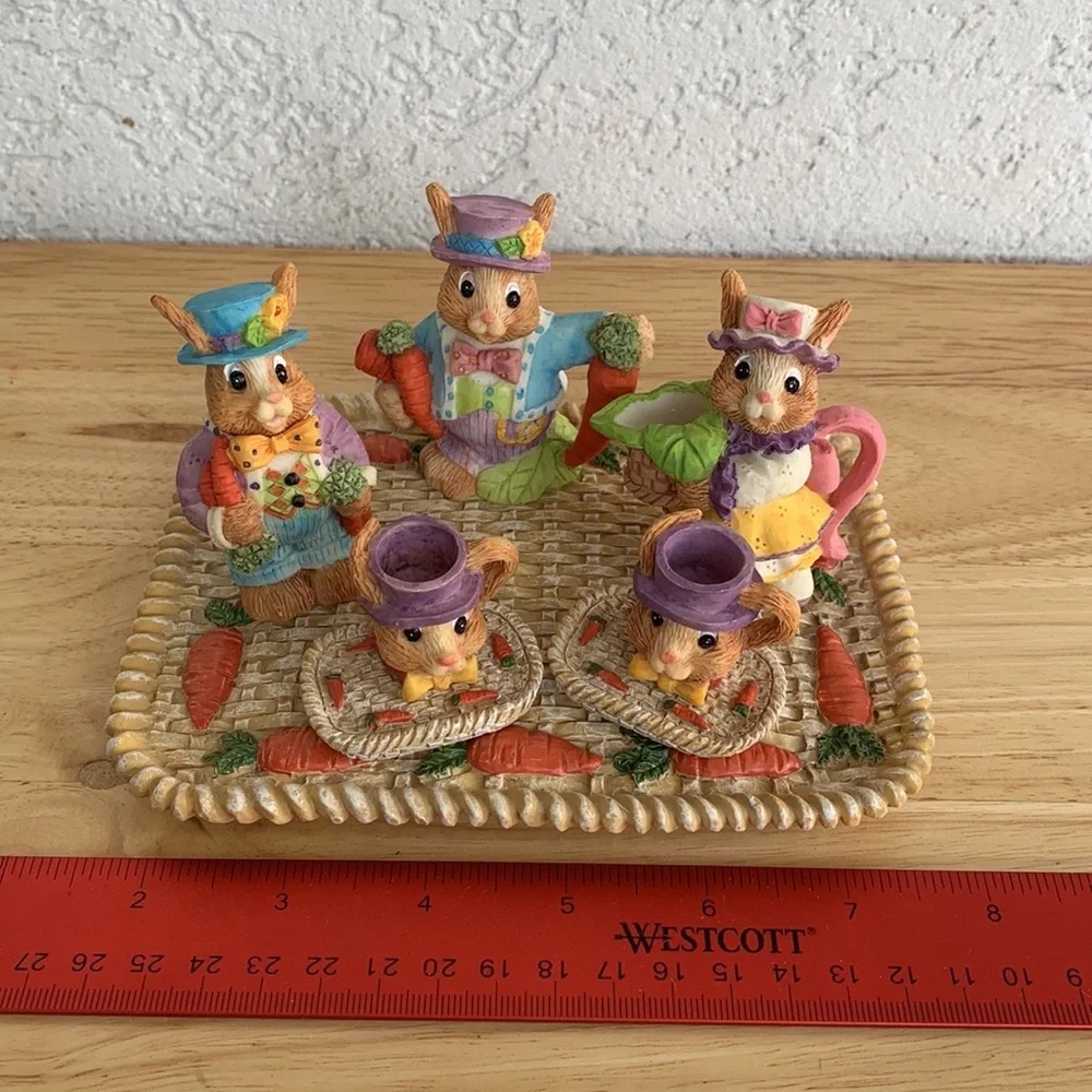 Vintage resin Rabbit Tea Set Collection   In original packaging. Whimsical decor